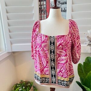 LOFT. Size XL. Pink and Gold Patterned Blouse